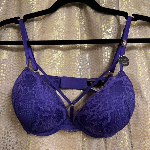Victorias Secret Royal Purple Very Sexy Bombshell Push Up Plunge Bra 32D NWT - Picture 1 of 9